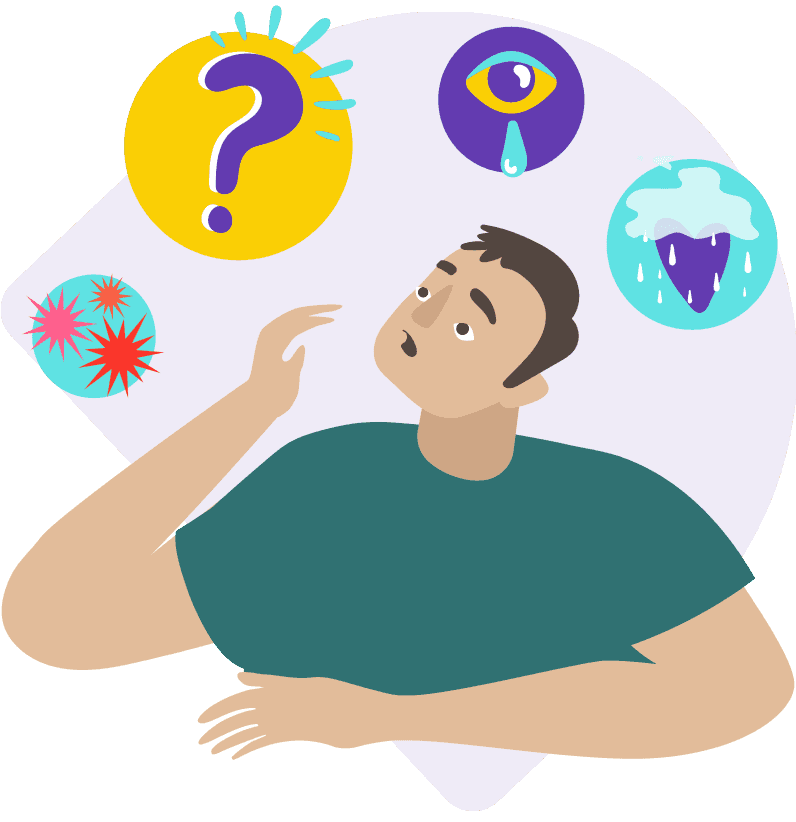 Man with eczema looking up and thinking about the warning signs of stress that can cause eczema flare ups