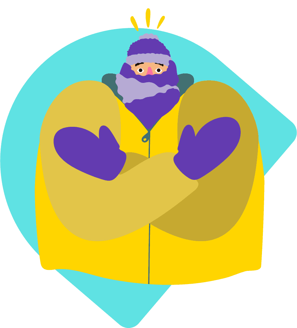 Man with eczema covered with gloves a hat and a scarf during the winter period