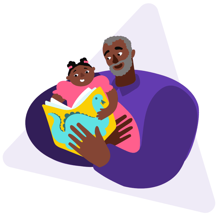 Man reading a book to a small infant with eczema