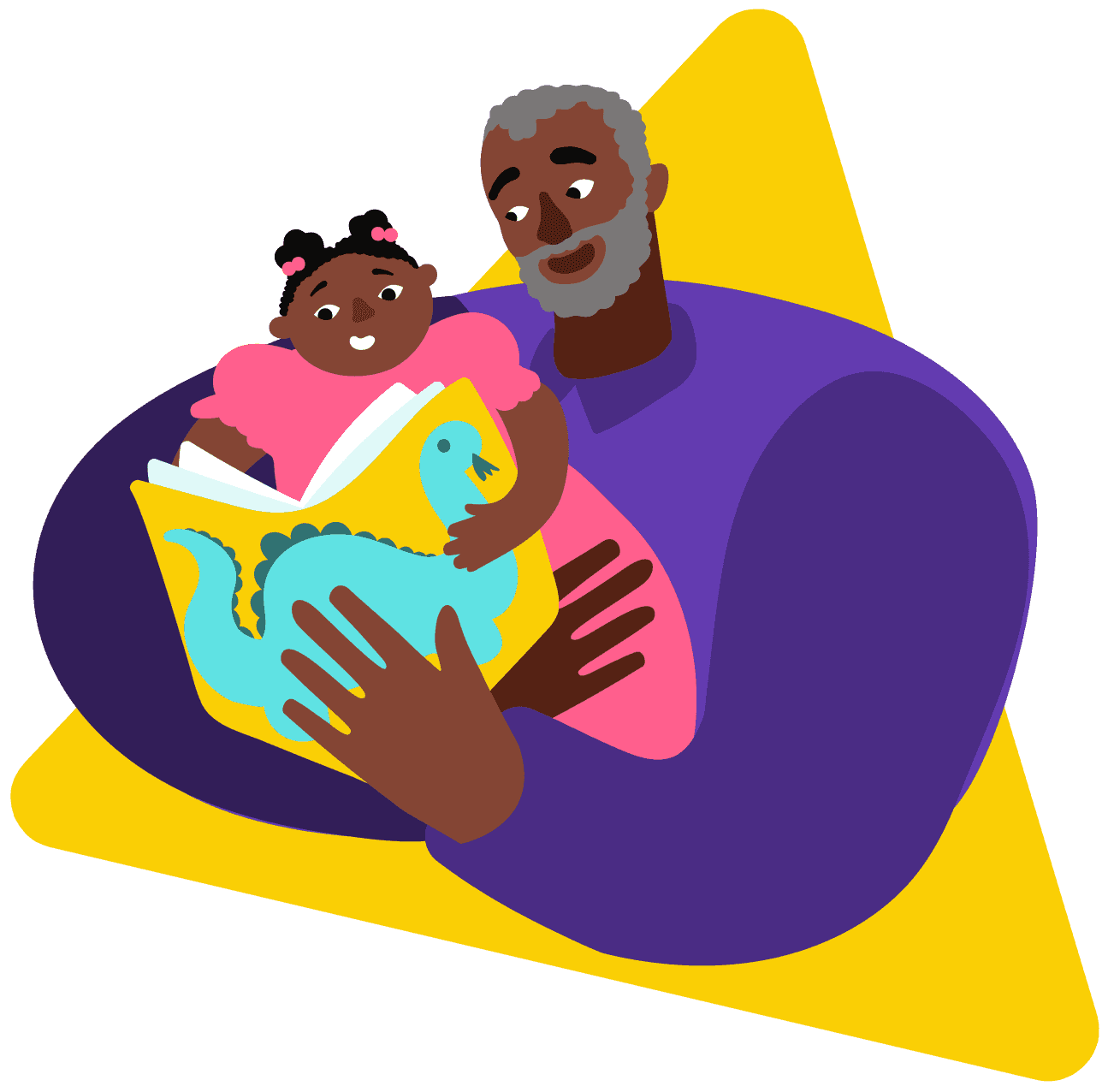 Man caring for a child with eczema, reading a bedtime story to her so that the girl may have a better night's sleep